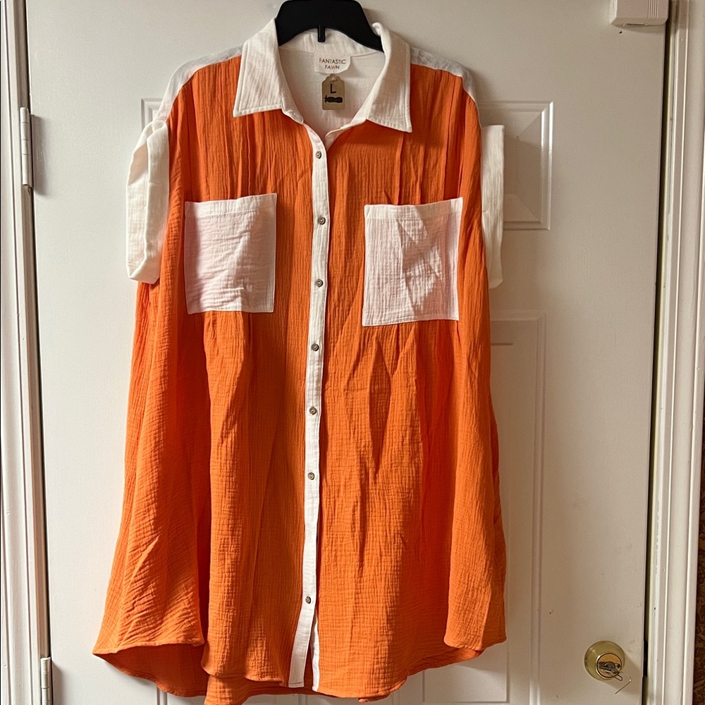Boutique Orange and White Button-Up Shirt Dress - Tennessee Vols UT Knoxville